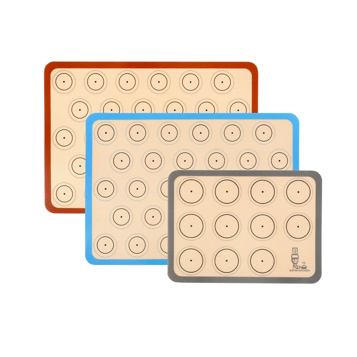 Super Kitchen Set da 3 Tappetini da forno in silicone Antiaderente, Foglio da Forno per Macaron Biscotti Pane - Carta da Forno Riutilizzabile, Stuoia Pasticceria, Resistente al Calore, Senza BPA
