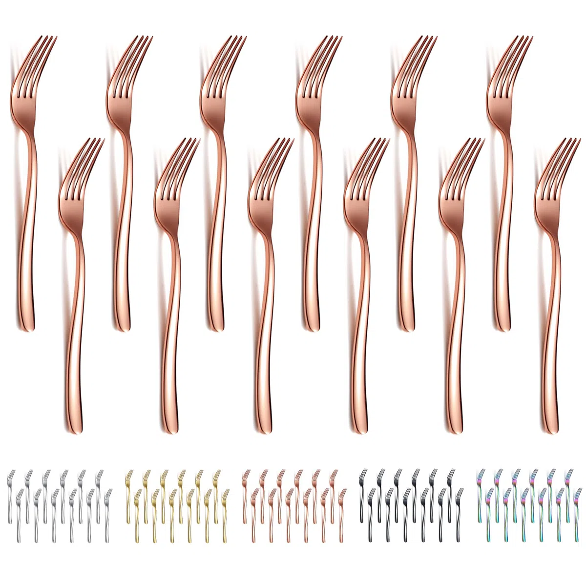 Evanda Set di 12 forchette da tavola color oro rosa, 18,3 cm, in acciaio inox placcato in rame e titanio, per casa, ristorante, hotel, lavabili in lavastoviglie
