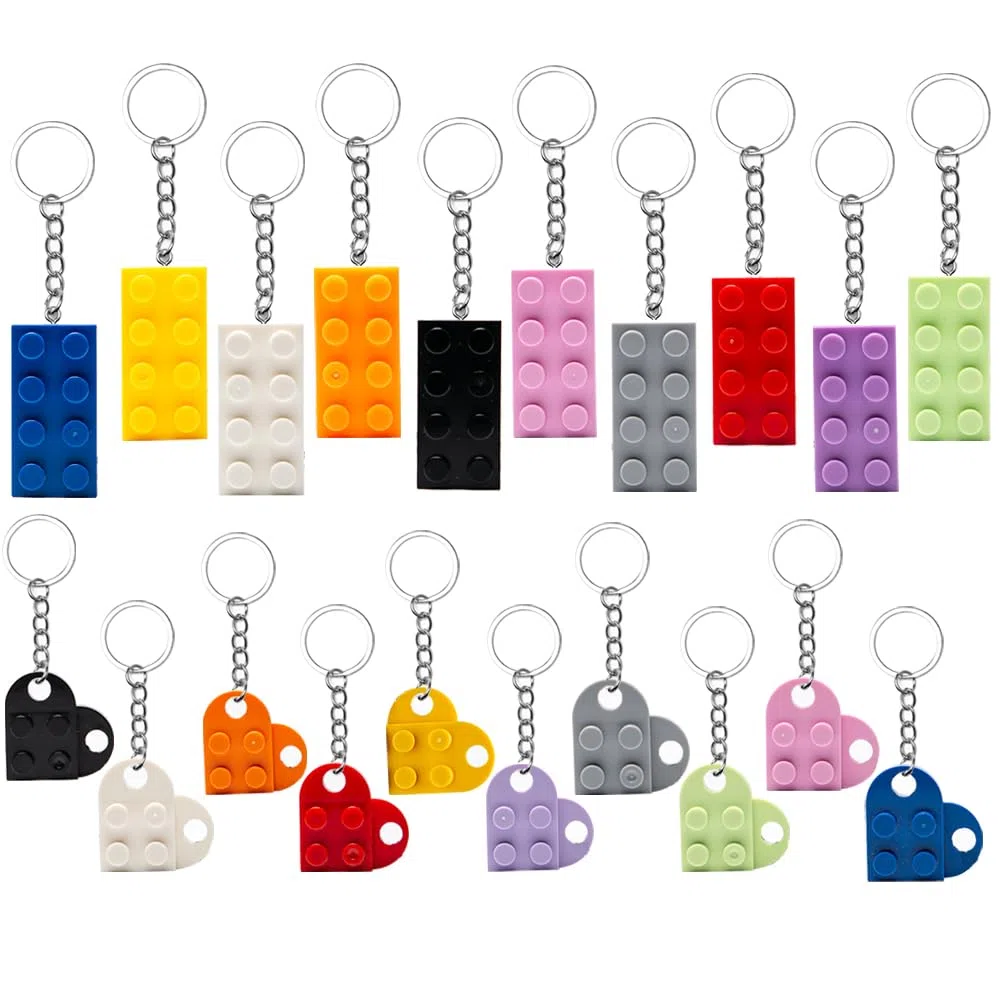 Portachiavi Mattoncini Leg 20 Pezzi Brick Keychain Heart Keyring Brick Cuore Portachiavi Blocchi Costruzione per Feste Compleanno per Bambini Premi per Bambini Articoli per Feste