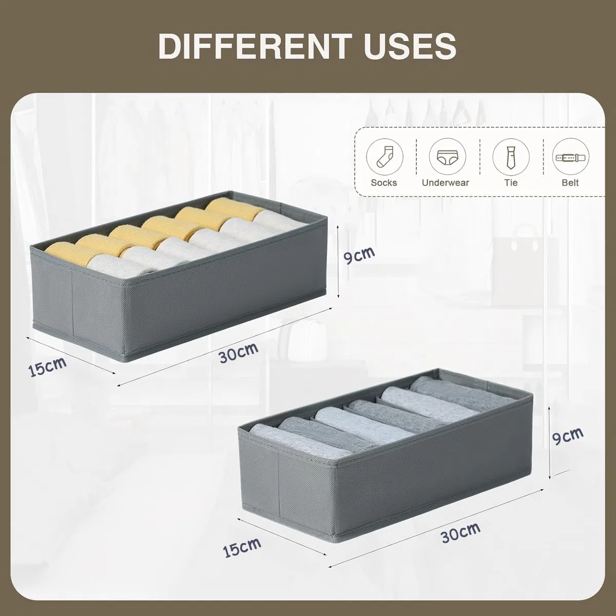 DIMJ 8 Pezzi Organizer Cassetti Armadio - Divisori Per Cassetti Intimo Non Tessuto, Organizzatore Armadio Scatola Pieghevole Salvaspazio per Calzini, Mutande, Cravatte, Oggetti Vari (Grigio Grafite)