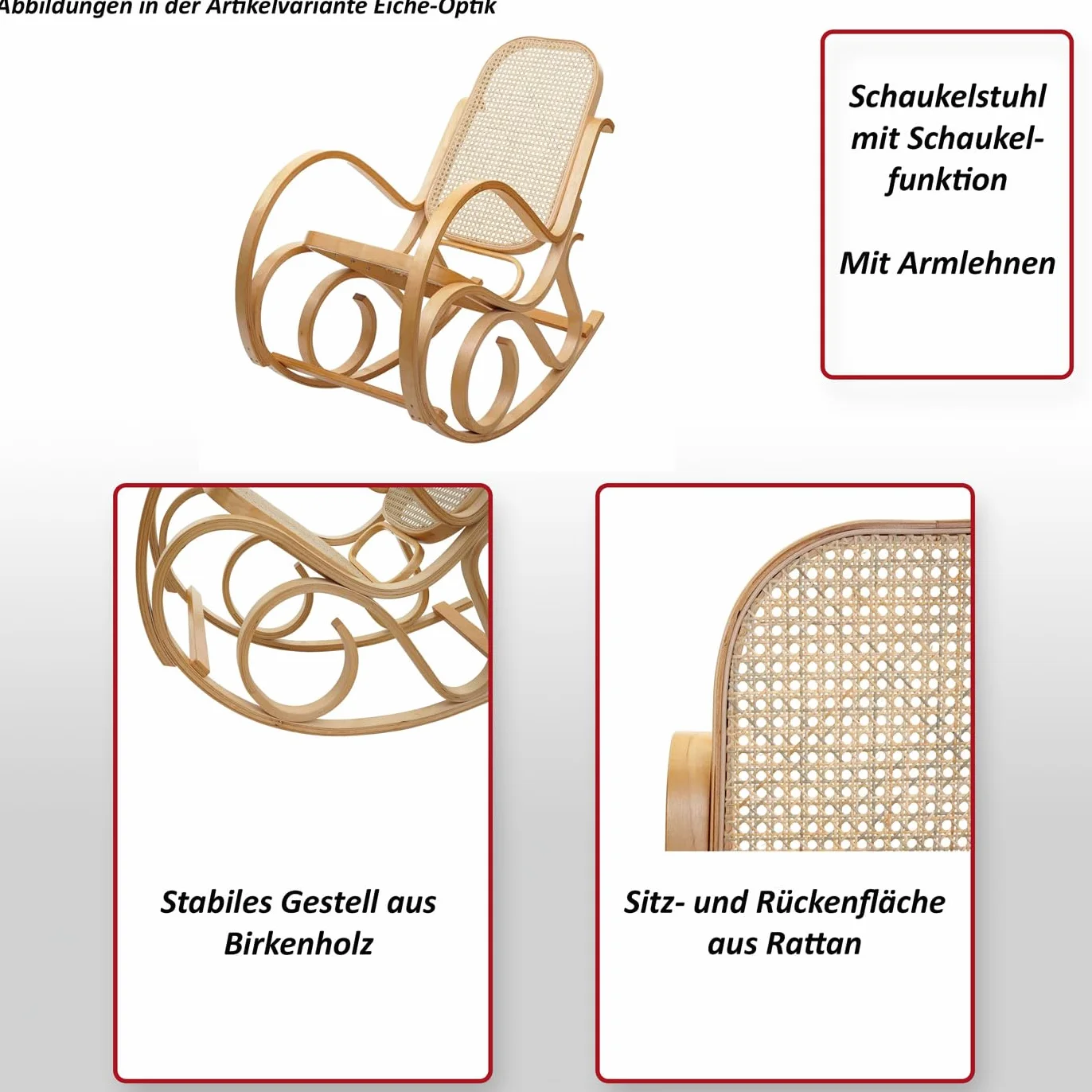 Mendler Sedia a Dondolo Classica Elegante M41 Legno Chiaro Seduta Rattan
