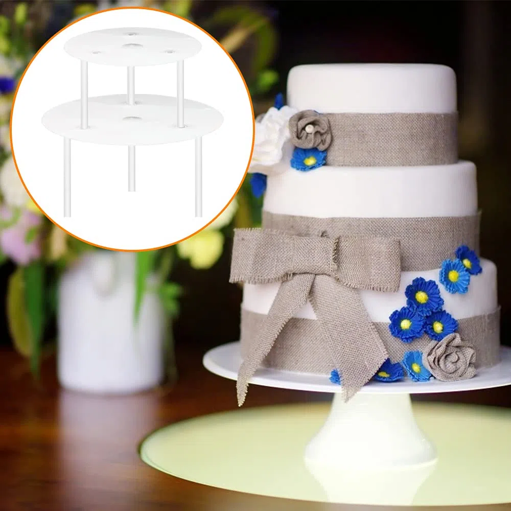 Alzatina per Dolci a Piani, Alzatina per Torta con 2 Piatti Separatori (16cm, 20cm) & 6 Torte Bastoncini Per Supporto (23cm) Alzata per Torta Impilate a Più Livelli Che Decorano per Dolci