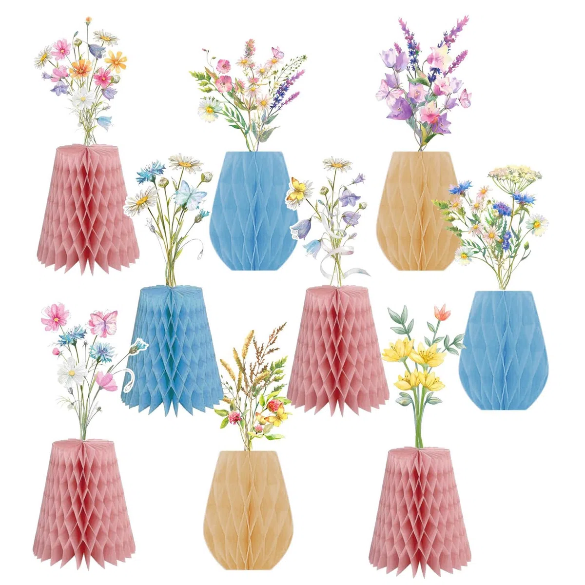 9 Pezzi Centrotavola Floreale, Fiori Selvatici Centro Tavola, Primavera Decorazione da Tavolo Nido d'Ape per Gender Reveal Compleanno Baby Shower Farfalla Battesimo Party