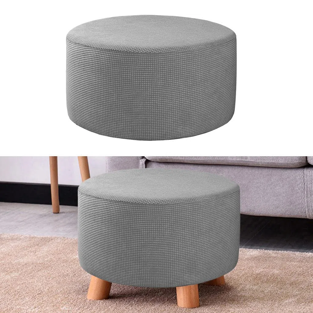 Baoblaze Ottoman Fodere Rotondo Poggiapiedi Poggiapiedi Protector Cover in Tessuto Elasticizzato di Stoccaggio Pouf Copre, di Alta Spandex Fodera Lavabile in - Grigio