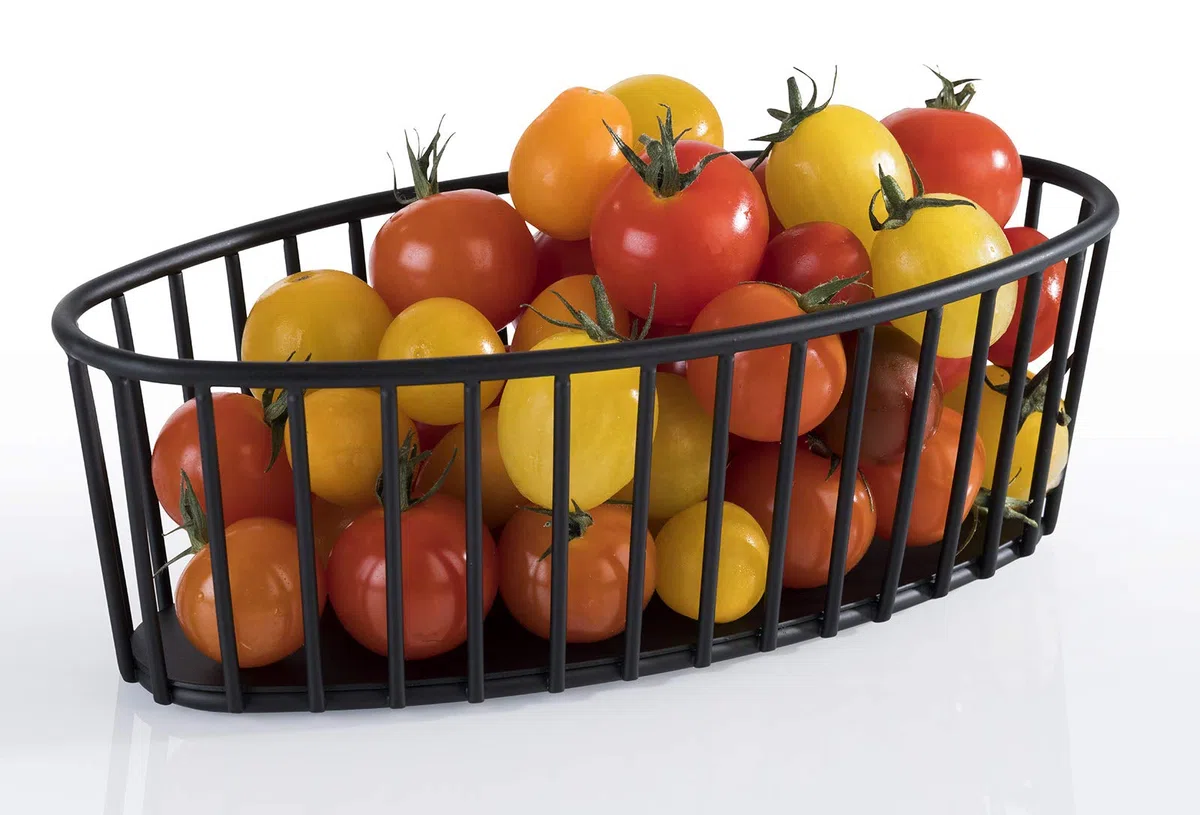 APS "Urban" - Cestino rotondo in metallo con griglia stabile, 21 x 10 x 7 cm (L x P x A), cestino per pane, frutta, verdura, impilabile, lavabile in lavastoviglie, colore: nero