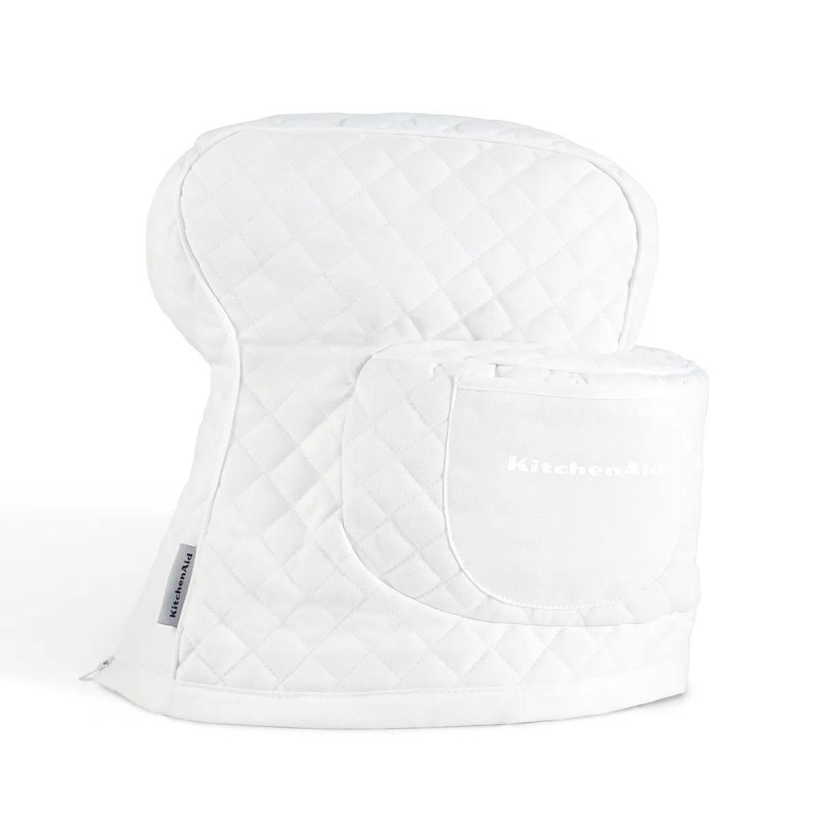 KITCHENAID Fitted Tilt-Head Stand Mixer Cover with Storage Pocket, Quilted 100% Cotton,14.4"x18"x10", White