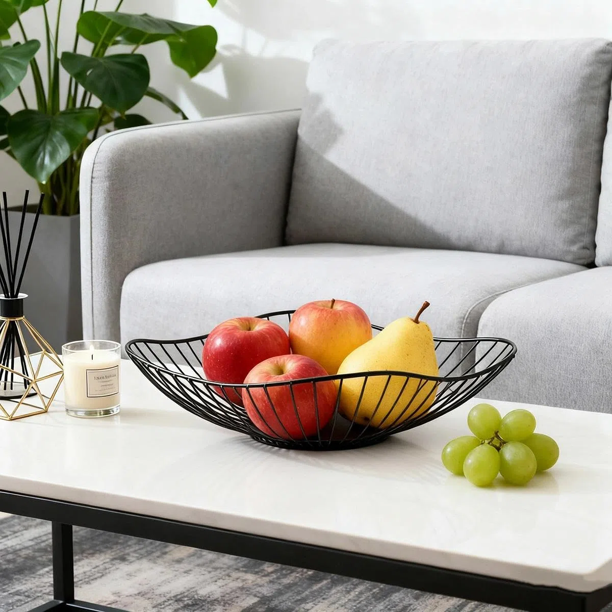 Set di 2 cestini per frutta in metallo, moderni, in metallo, con design a cavità, per la casa, elegante regalo, per feste, colore nero