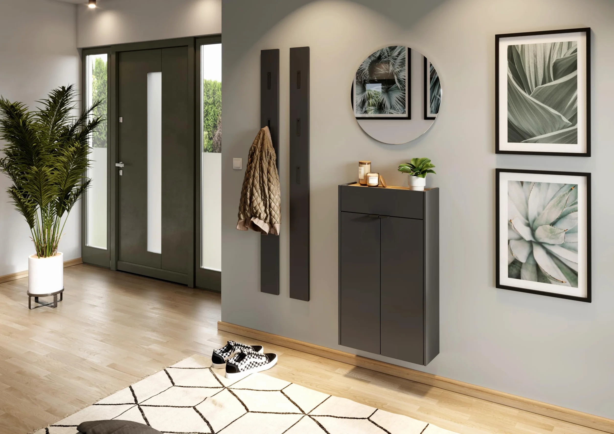 Germania Pannello appendiabiti da parete in graphite 3728-547, con 3 ganci retrattili in metallo, 15 x 170 x 3 cm (L x A x P)