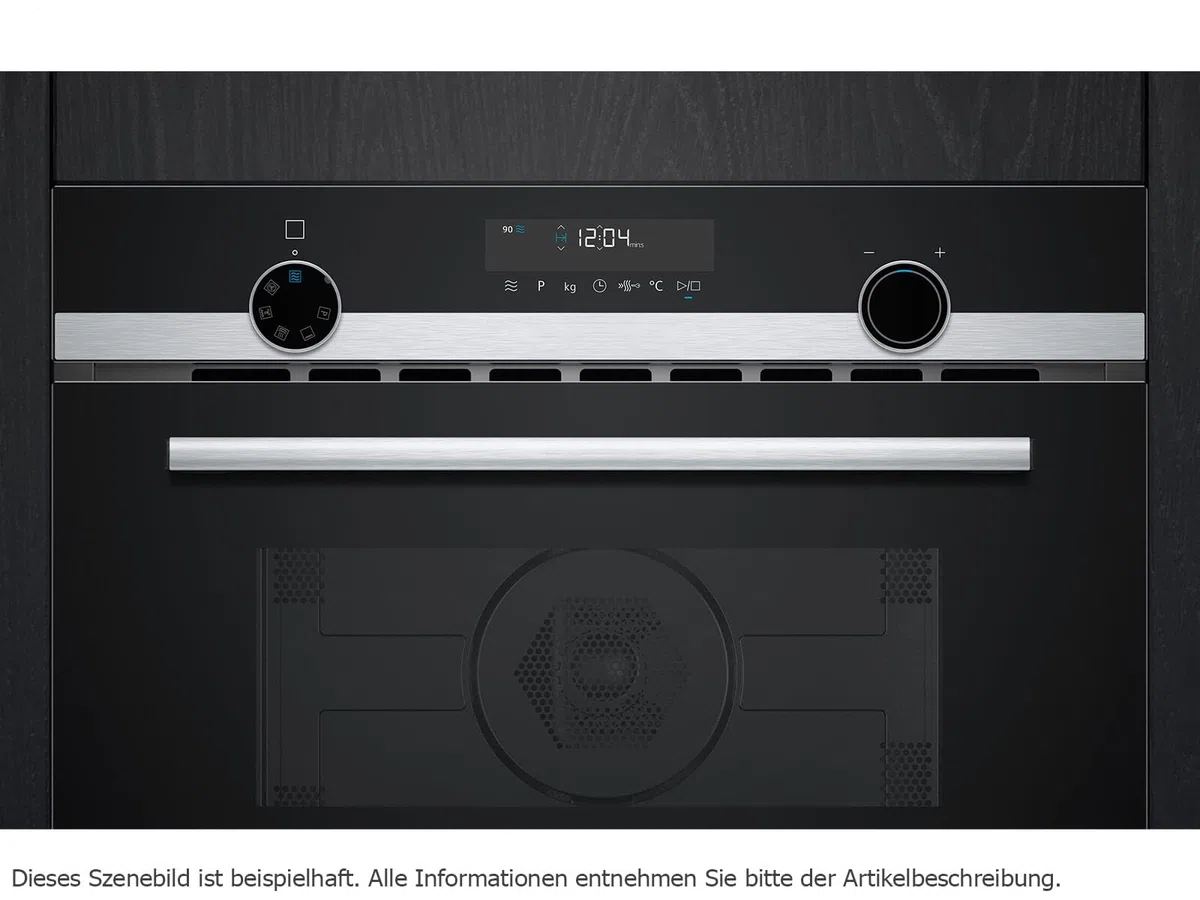 Siemens CM585AGS1 iQ500 Microonde da incasso ad aria calda 60 x 45 cm, 900 W, 44 L, in acciaio inox, controllo touchControl, aiuto idrolitico per la pulizia cookControl 15 microgrammi automatici, nero