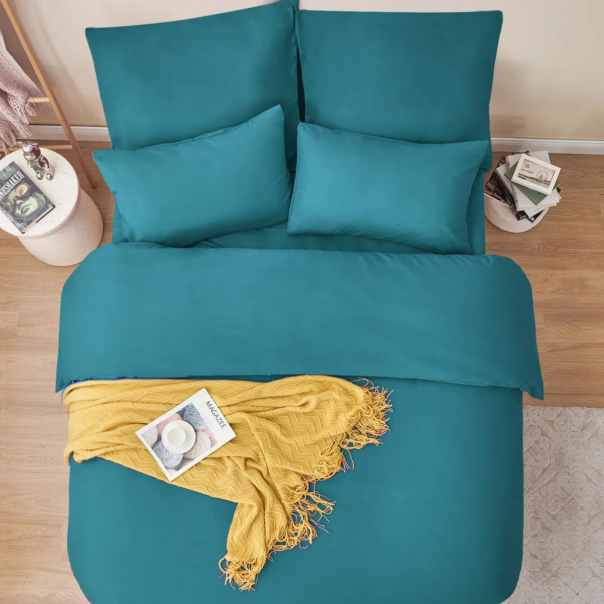 RUIKASI Biancheria da letto 220 x 240 cm, colore verde blu-verde, 100% microfibra, set di biancheria da letto – 1 copripiumino 220 x 240 cm + 2 federe 80 x 80 – 10 anni di garanzia