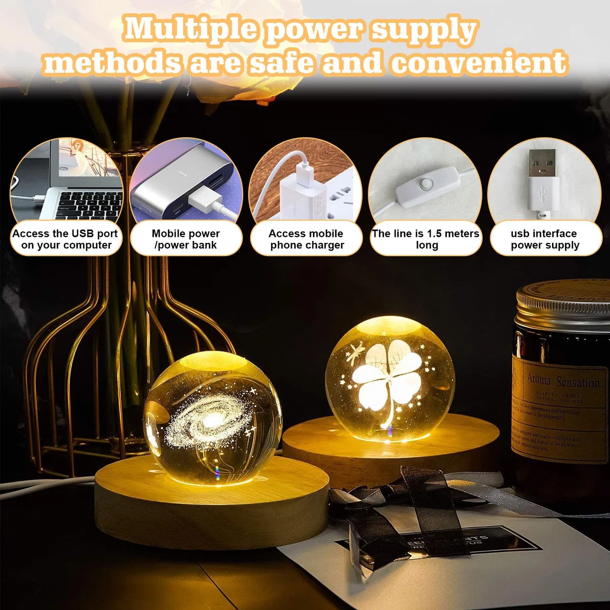 Nizirioo Base di Visualizzazione con Luci LED: 4 Pezzi in Legno, Espositiva Luminosa USB, Supporto da Tavolo Luce Calda per Vetro Acrilico (Rotondo + Quadrato)