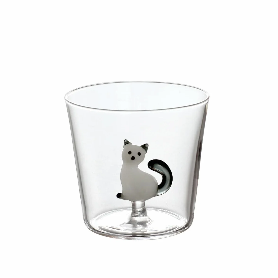 Ichendorf Milano Tumbler Gatto Bianco con Coda Grigia | Collezione Tabby Cat | 35 cl | Vetro Borosilicato | Fatto a Mano