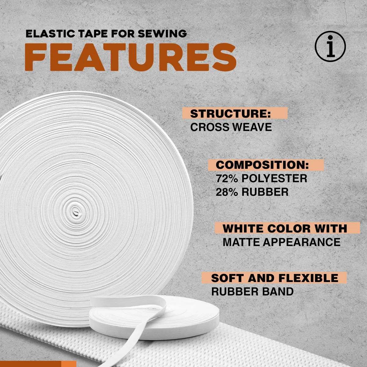 DOJA Barcelona | Elastico per Cucito | 50m | 30mm | Bianco | Filo Elastico Bianco per Cucire Poliestere e Gomma | Elastici da Cucito | Rotolo Elastico Piatto Pantaloni, Stoffa, Mutande, Maglia, Gonna