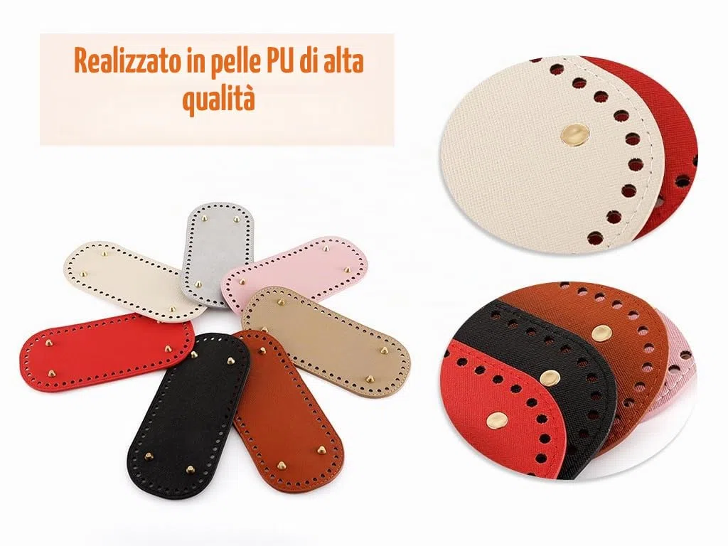 Anlising 8 Pezzi Fondi per Borse Uncinetto, Fondo Borsa Uncinetto, Invia 2 Uncinetto, Fondo Borsa in Pelle PU,Basi per Borse con Fori, Artigianale Fondo per Borsa, per Borsa A Tracolla DIY (22 x 10CM)