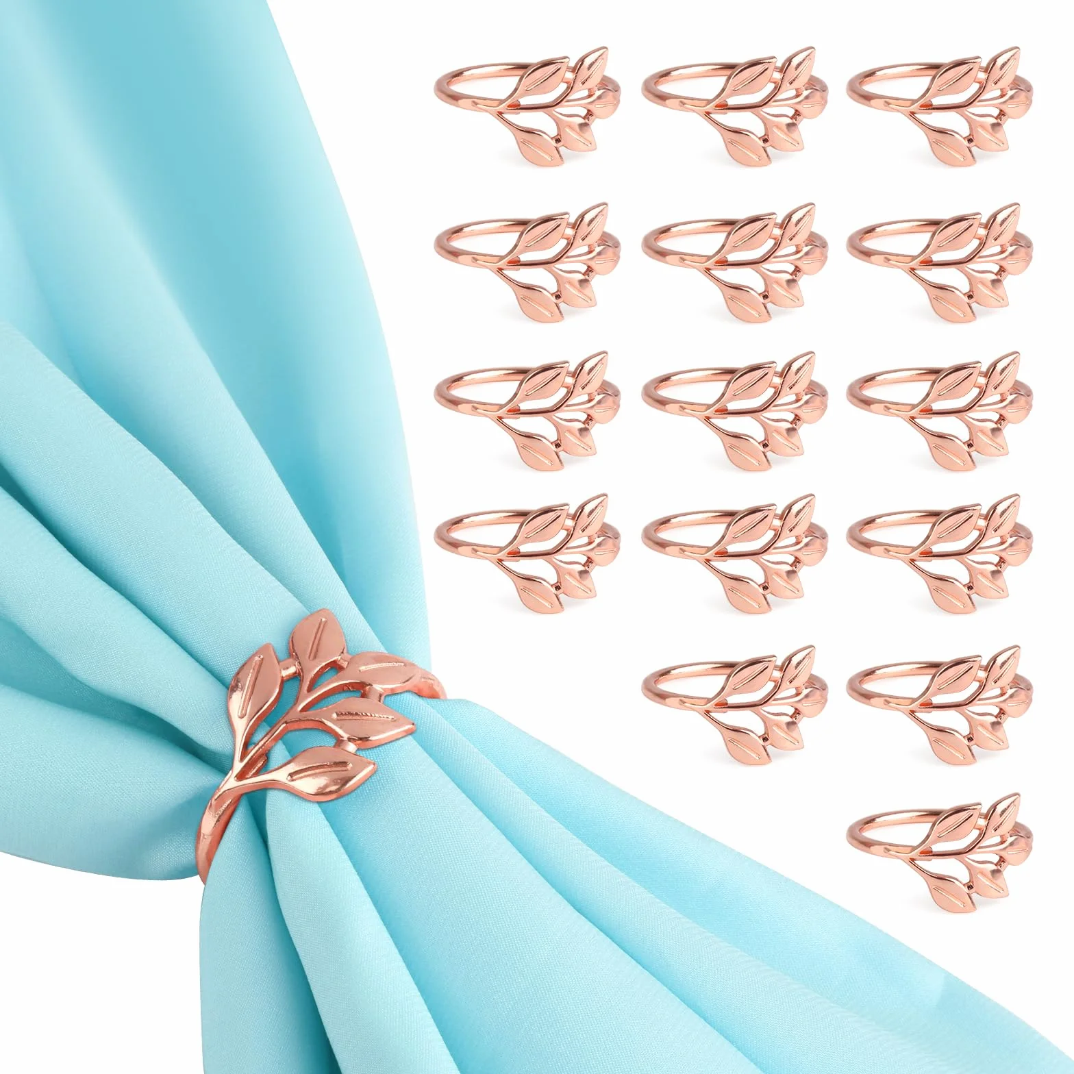 16 Pezzi Porta Tovaglioli da Tavolo, Portatovaglioli da Tavola in Metallo, Porta Tovaglioli a Forma di Foglia, Tovaglioli Fibbia Elegante per Matrimonio, Cena di Famiglia (Oro rosa, 4cm)