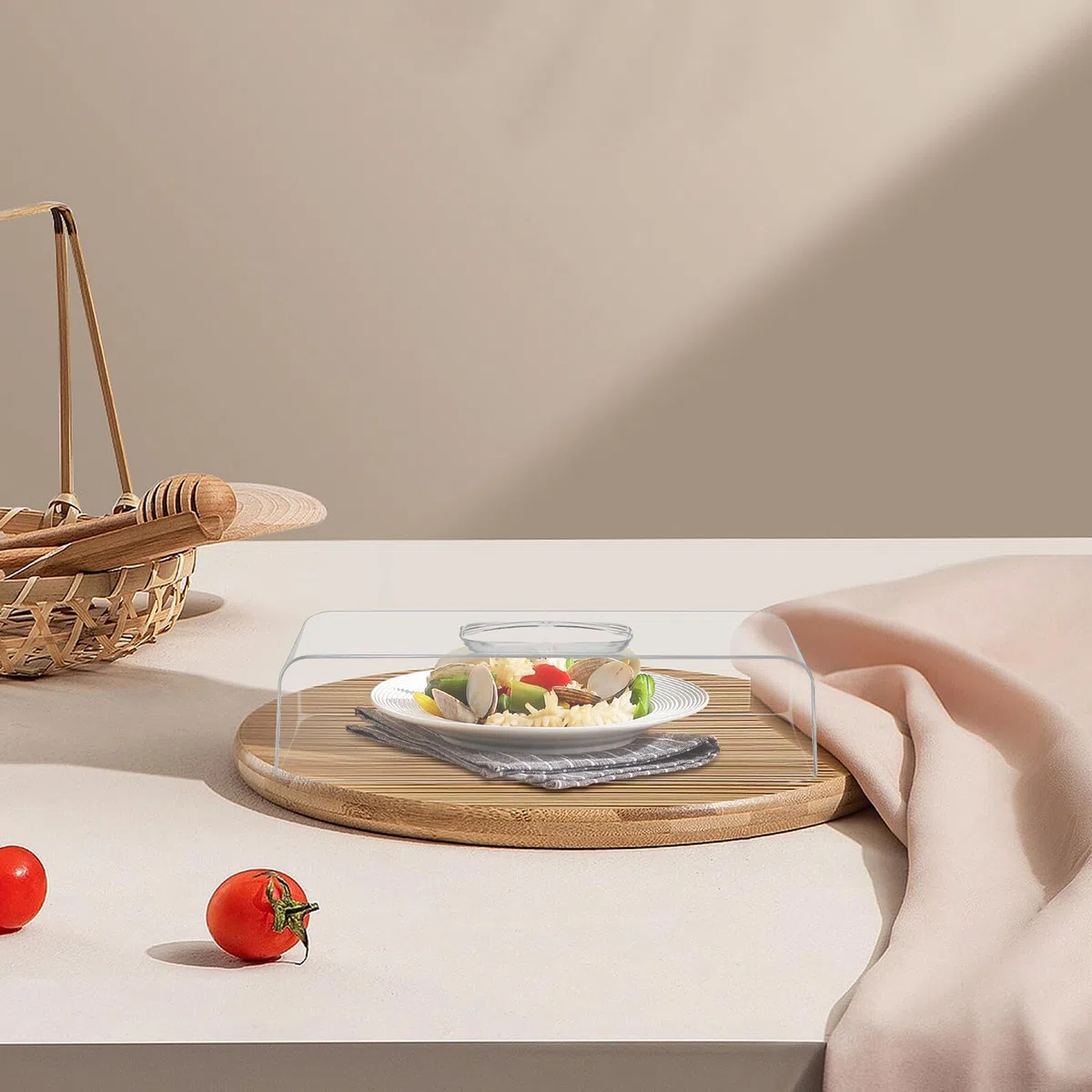 Coperchio Trasparente in Acrilico Rettangolare per Alzata Torte Copertura Alimenti Esterna per Cucina e Ristoranti Campana per Antipasti Pane e Dolci Torta Decorata di Natale