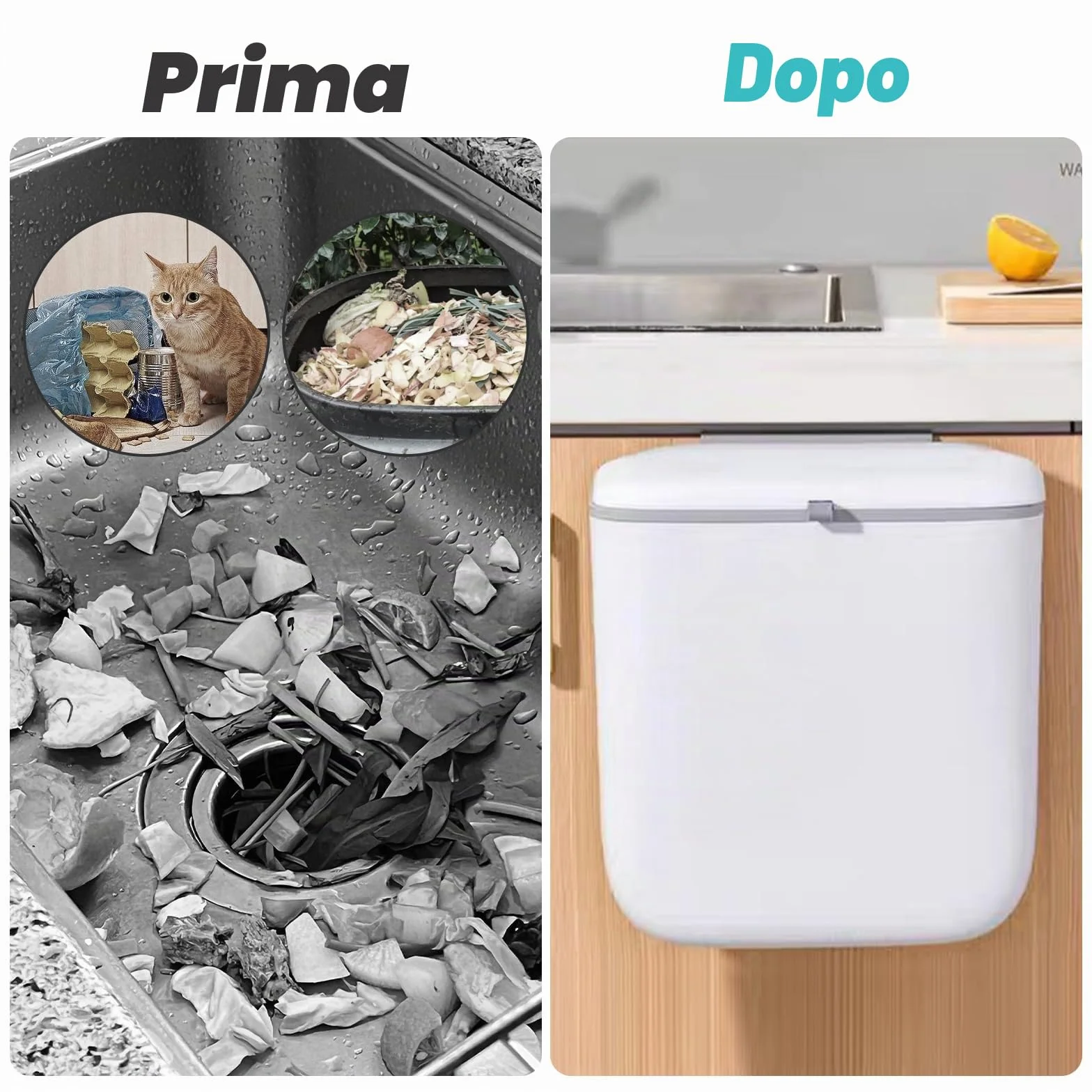 Pattumiera Cucina da Appendere, Pieghevole Secchio Spazzatura Sottolavello Impermeabile 10L con Coperchio, PP+TPA, Pattumiera Estraibile Sottolavello per Cucina Bagno Campeggio Auto Ufficio