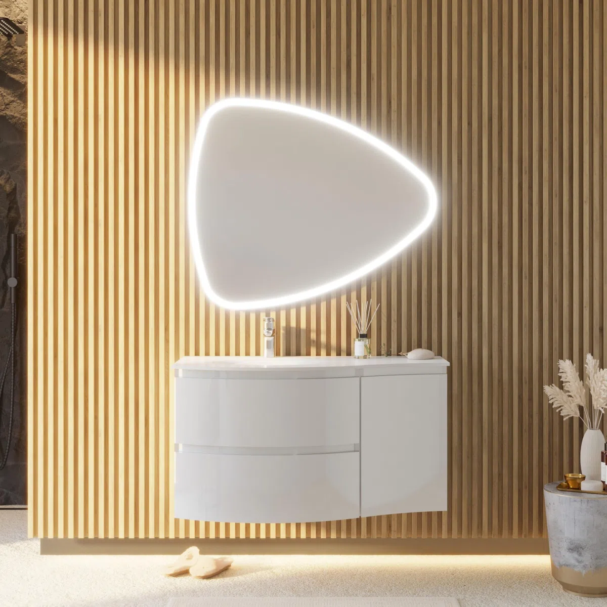 Kiamami Valentina - Mobile Bagno Sospeso 105 Cm Bianco Lucido Specchio A Goccia | Los Angeles