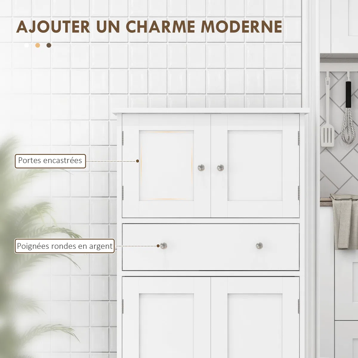 HOMCOM Armadio da cucina a buffet in stile moderno con armadietti, ripiani regolabili, cassetto, per sala da pranzo, soggiorno, 60 x 30 x 128 cm, bianco