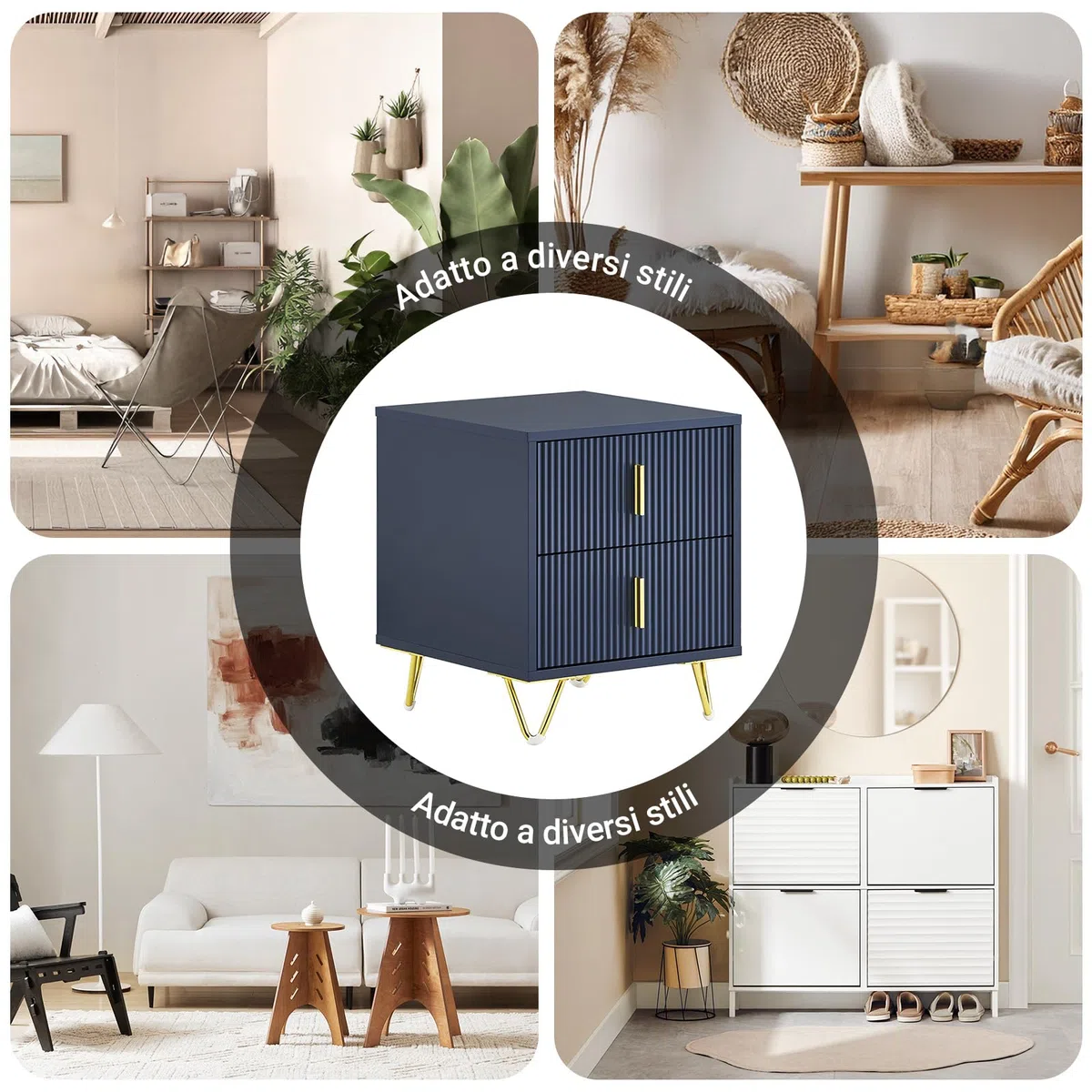 SoBuy Comodino, Comodino con 2 cassetti, Tavolino moderno per camera da letto e soggiorno, Blu L40 x P40 x A47 cm FBT115-B
