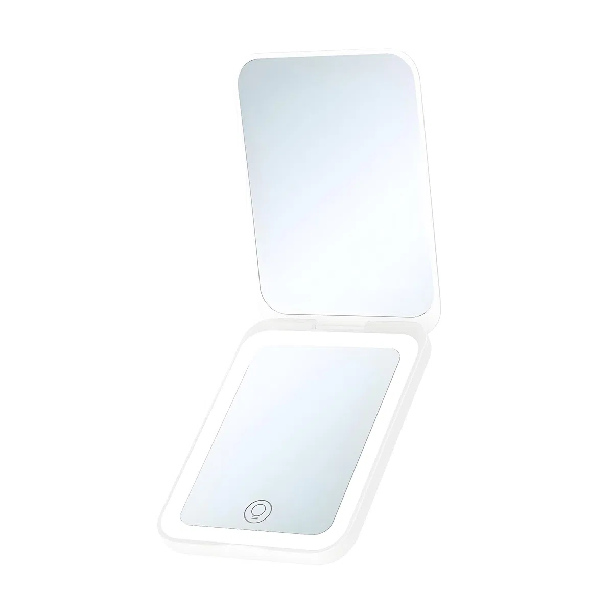 QUMOX Specchio Trucco Compatto Ricaricabile con Luce, Specchio Doppio 1X e 2X Ingrandente, 3 Modalità di Illuminazione, Luminosità Regolabile, Specchio Portatile Pieghevole USB-C da Viaggio