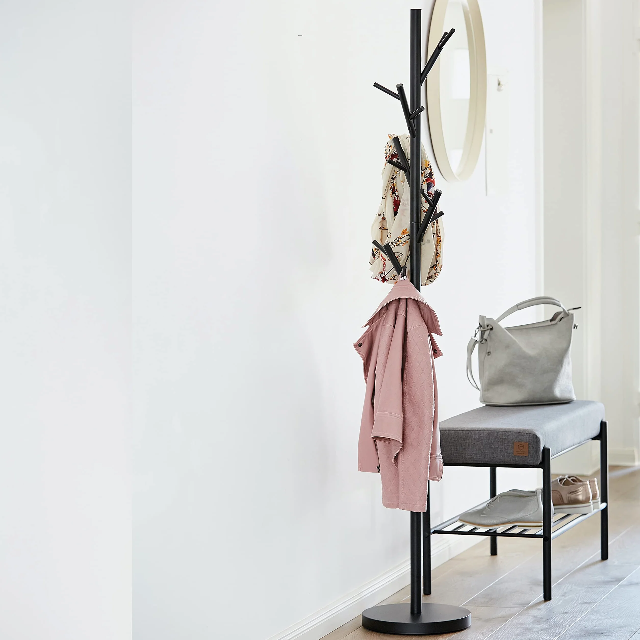 LOVE IT STORE IT Loft Appendiabiti da Terra in Metallo Nero - 5 Ganci - Base stabile 30 cm, altezza 170 cm - Appendiabiti Ingresso Moderno