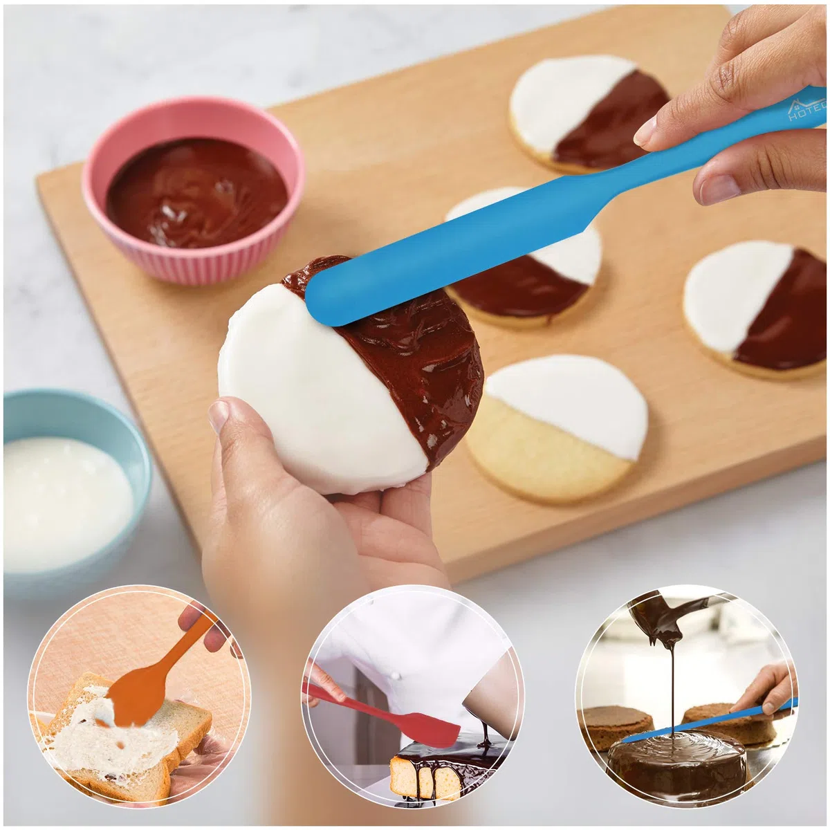 Hotec Spatole in Silicone da Cucina Utensili Cucchiaio, Spatola per Dolci, per Cottura e Miscelazione, Resistenti al Calore,Padella Antiaderente, 5 Pezzi