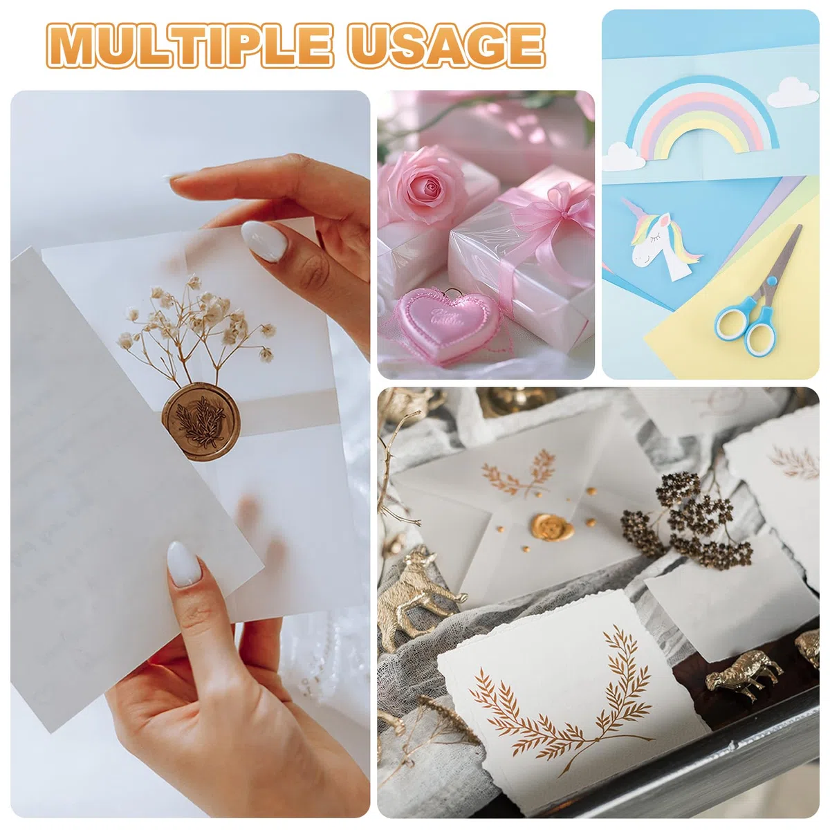 QUARKZMAN 100 Fogli Di Carta Velina Colorata 4" X 6", 100gsm Carta Velina Traslucida Stampabile Per Inviti Di Nozze Stampanti A Getto D'Inchiostro E Laser, Oro