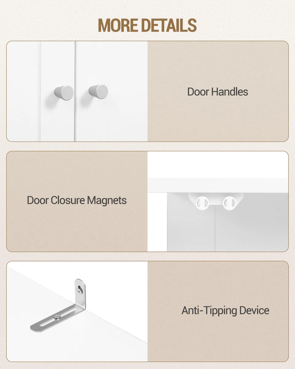 Hzuaneri Mobile Sottolavabo per Bagno, Mobiletto da Bagno, con 2 Ante 2 Scompartimenti, Scomparto Regolabile, Ampio Spazio di Archiviazione, Stile Moderno, 30 x 90 x 63 cm, Bianco BC09803W