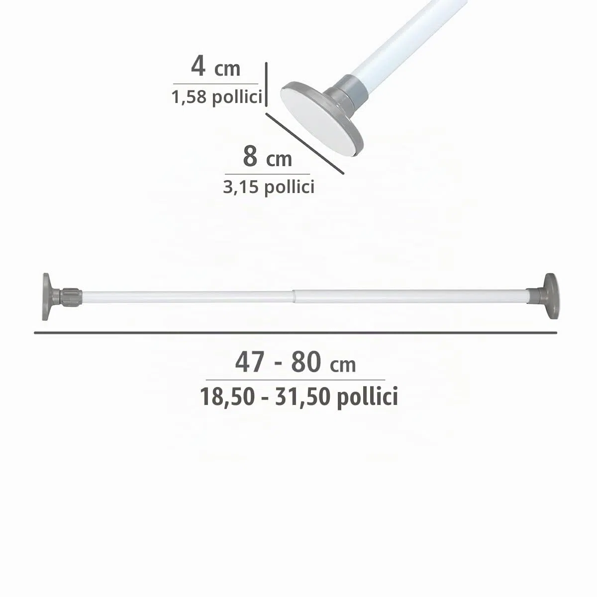 Wenko Asta di serraggio telescopica Herkules - Scaffale ad incastro, scaffale telescopico, Metallo verniciato, 8 x 47-80 x 4 cm, Bianco