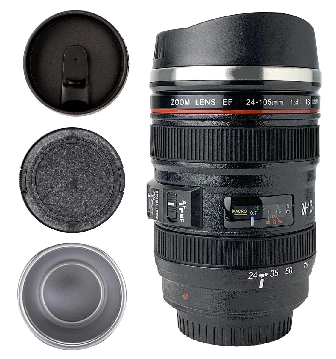 SLOSH Tazza Viaggio Caffè Obiettivo Camera Lens Con 2 Coperchi Tazza Auto Ufficio Acciaio Inox Tumbler Travel Mug Tazze Macchina Fotografica fotografico Cup (GE-II-V)