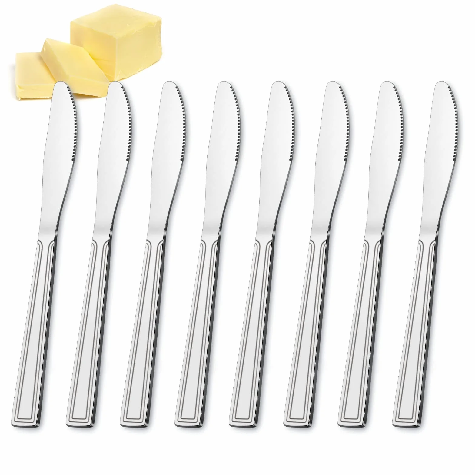 hunnycook Coltelli da tavola 16 pezzi, set di coltelli in acciaio inox, coltello burro, posate coltello da tavola seghettato per feste ristoranti, lavabili in lavastoviglie