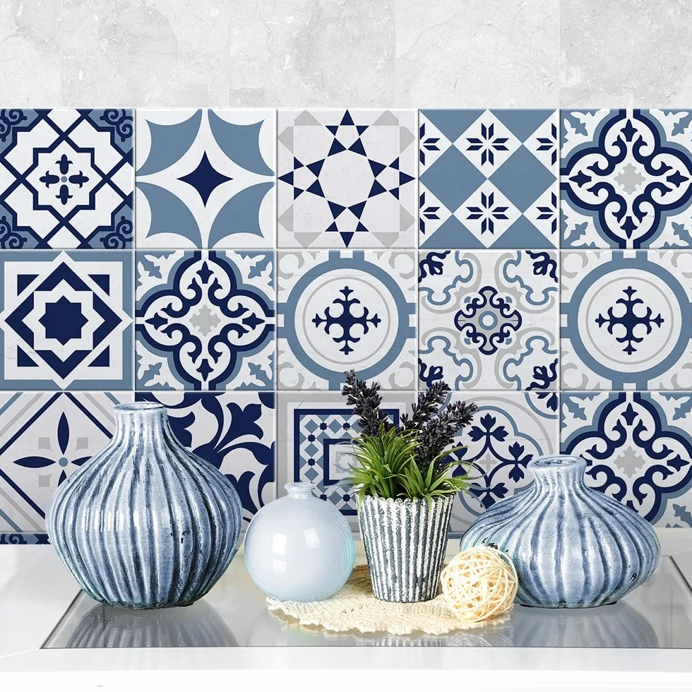 RE-COVERTILES - Adesivi Piastrelle Cucina Bagno Mattonelle adesive in PVC Impermeabili Antigraffio Stickers Decorazione Parete Cementine Peel and Stick - Modello 10 Pz 20x20 cm PS00099 Made in Italy