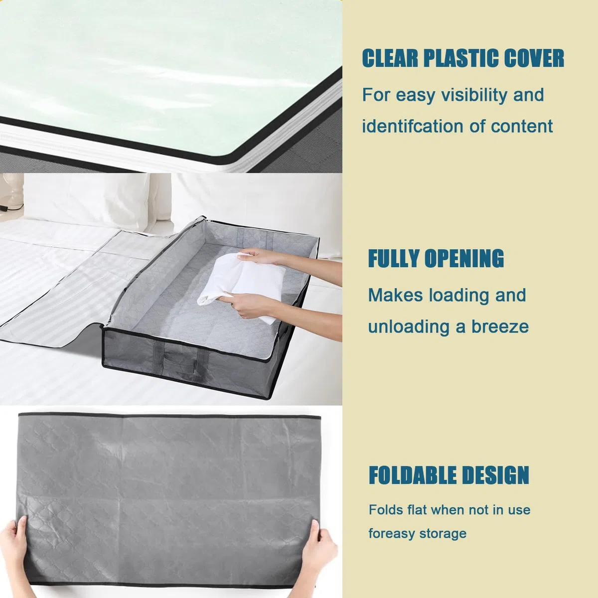 Romon Scatole per Armadio, 3 Pezzi 75L Scatole per Vestiti, Scatola per Organizer Armadio Pieghevole, Scatoloni per Trasloco Contenitori Sottoletto Salvaspazio per Coperte Biancheria da Letto, Grigio