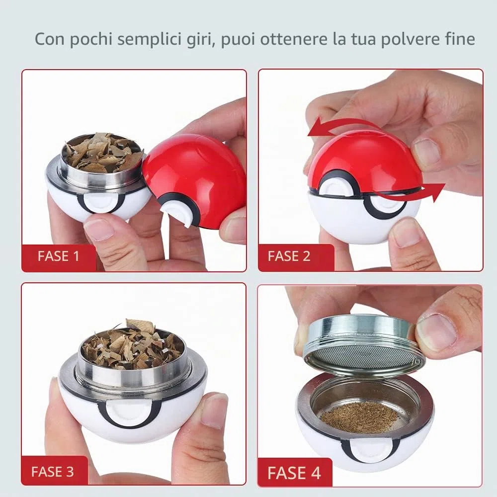Macinino meccanico per spezie, dei Pokéball, a forma di Poké Ball, in 3 pezzi, 51 mm