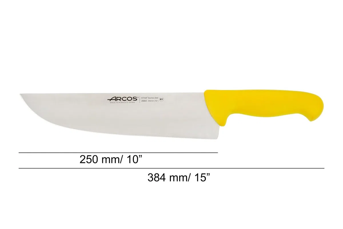 Arcos Serie 2900 - Coltello Scannare Coltello Macellaio Coltello Bistecca - Lama Acciaio Inossidabile Nitrum 250 mm - Manico Polipropilene Colore Giallo
