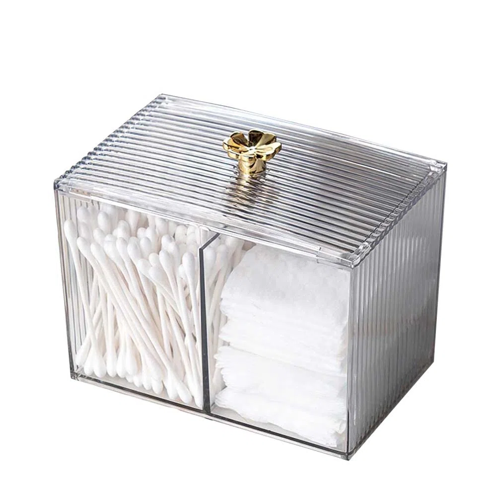 Porta Dischetti Struccanti, Organizer da Bagno per Cotton Fioc Trucchi, Portaoggetti, Trasparente in Acrilico per Toeletta Camera Letto