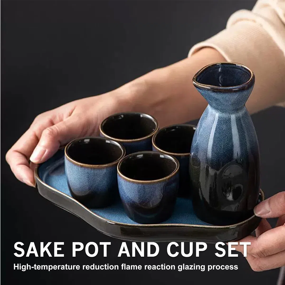 SUNOYA Set di Tazze da Sake,5 Pezzi 300 ML Giapponese Pentola per Sakè,Set di Sake Giapponese,Set Sake Tradizionale per Casa,OLSoggiorno,Sala da tè,Taverne (Ufficio)