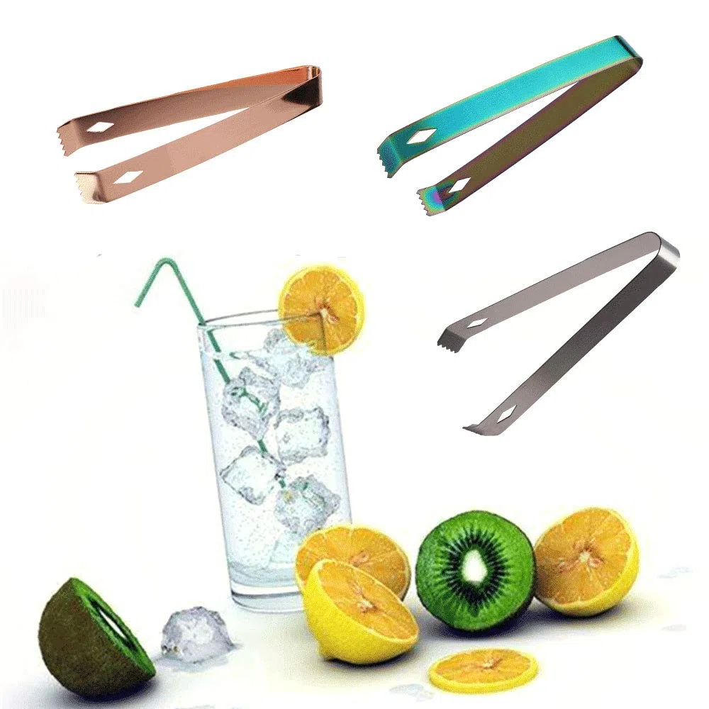 Pinze per ghiaccio in acciaio inox, 3 pezzi, per dolci e caramelle, a braccia lunghe, per buffet, barbecue, bordi smerlati con denti per matrimoni, bar, feste, cucina