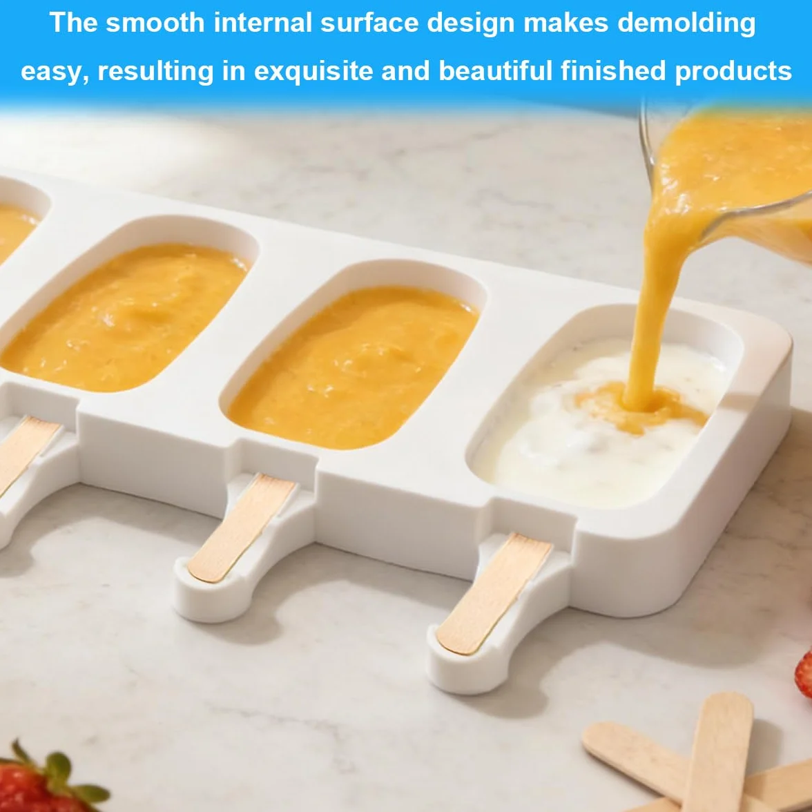 3 Packed Grandi Stampi per Gelato in Silicone,4 Cavità Stampo per Ghiaccioli,Stampo in Silicone per Gelato,riutilizzabili,senza BPA,Stampo in Silicone per Gelato,Perfetto per il DIY Stampi