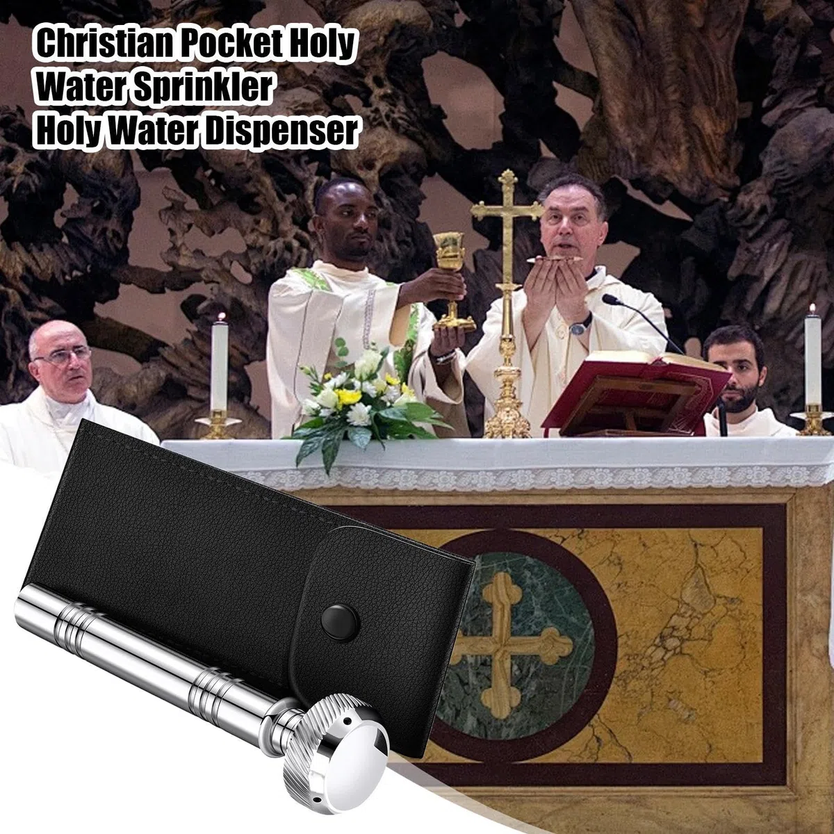Contenitore per acqua santa, spruzzatore per acqua santa | Irrigatore religioso per dispenser di liquidi tascabile | Vaso per Acqua Santa con Aspergillum Strumento per Riti Religiosi