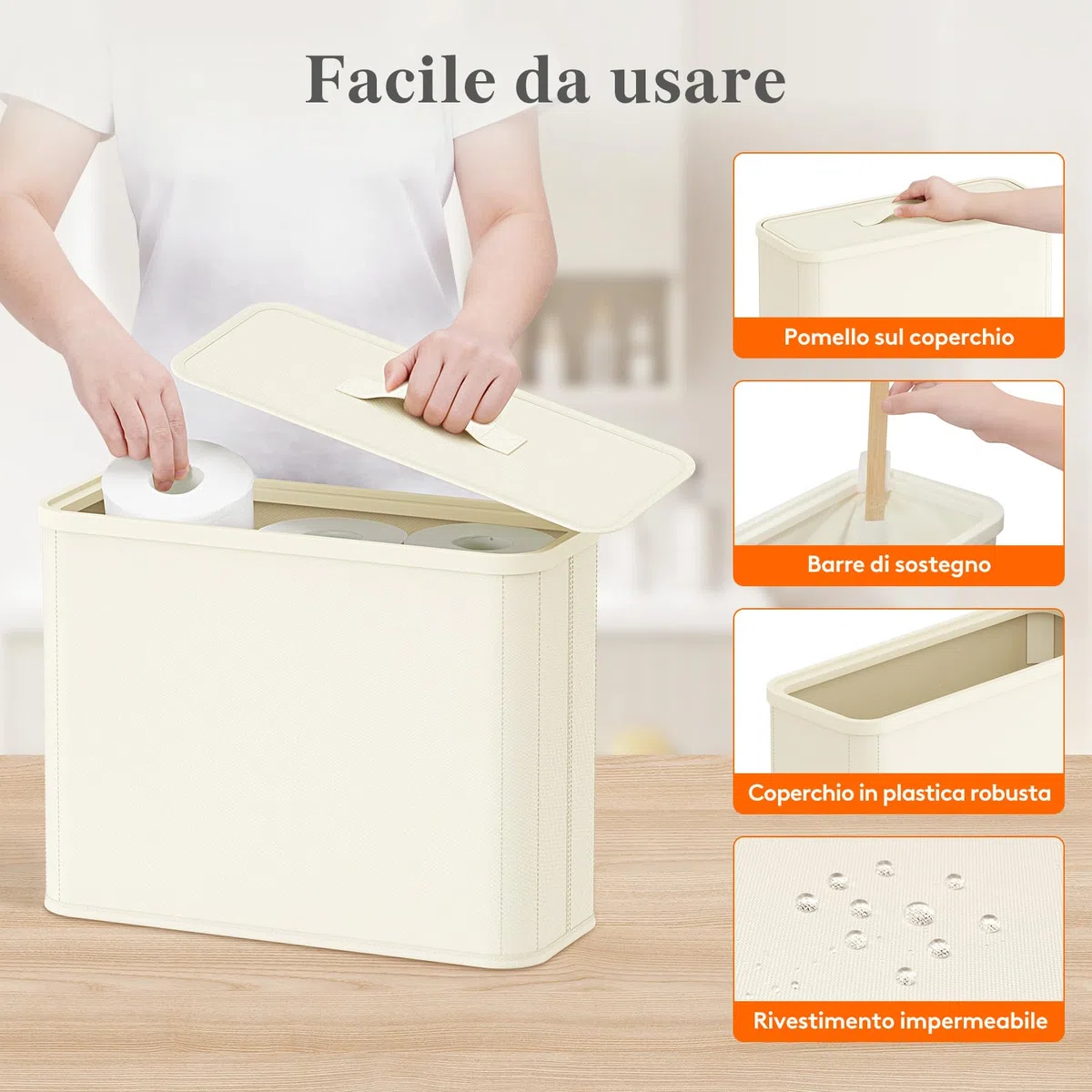 Lifewit Contenitore Carta Igienica con Coperchio, Cesto Porta Carta Igienica per Scorta, Organizer Bagno in Tessuto per Rotoli e Asciugamani, Scatola Portaoggetti Salvaspazio, 23L, Bianco Crema