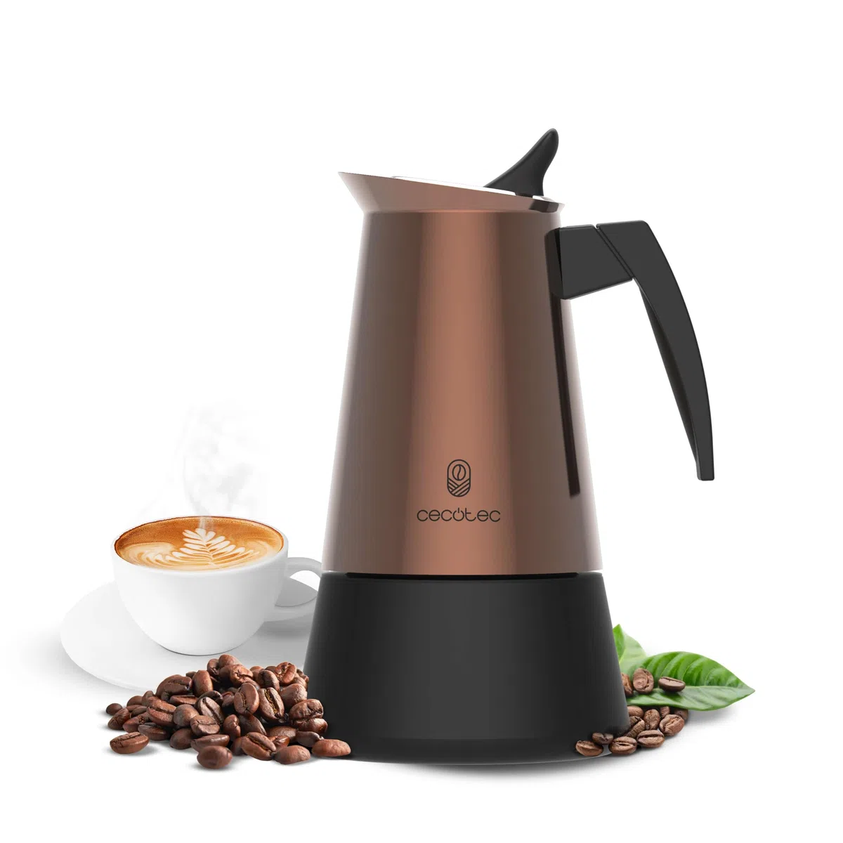 Cecotec Caffettiera Moka Express Piccolina 400 Bronze. 200ml, 4 Tazze di Caffè, Acciaio Inox, Adatta Tutte le Superfici, Filtro Premium, Valvola di Sicurezza, Manico Termoresistente, Design Elegante