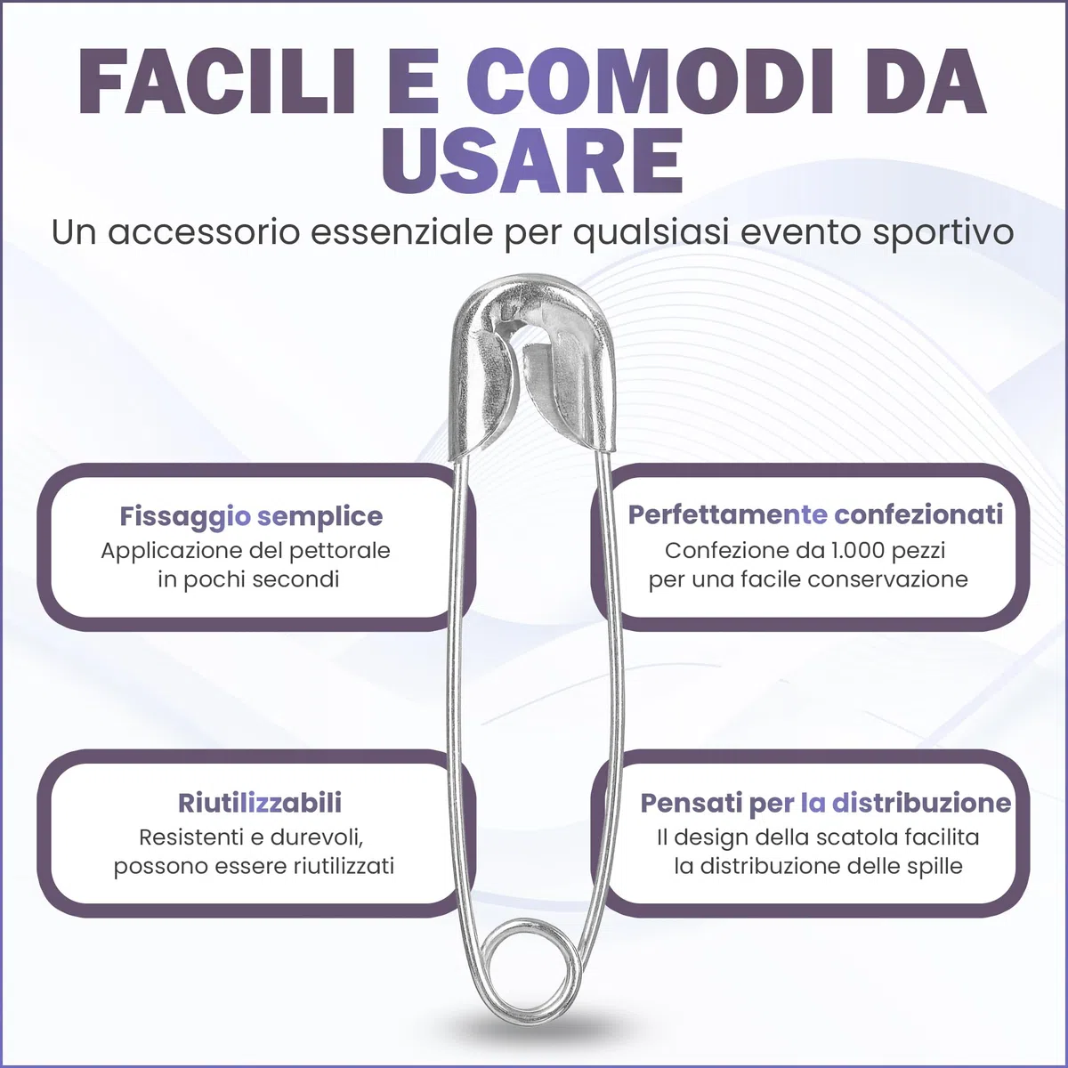 Scatola di Spille da Balia 26mm senza Nichel, per Dorsali, Ideale per Eventi di Running e Gare Sportive, Medie, per Organizzatori e Corridori (1000 spille di sicurezza)
