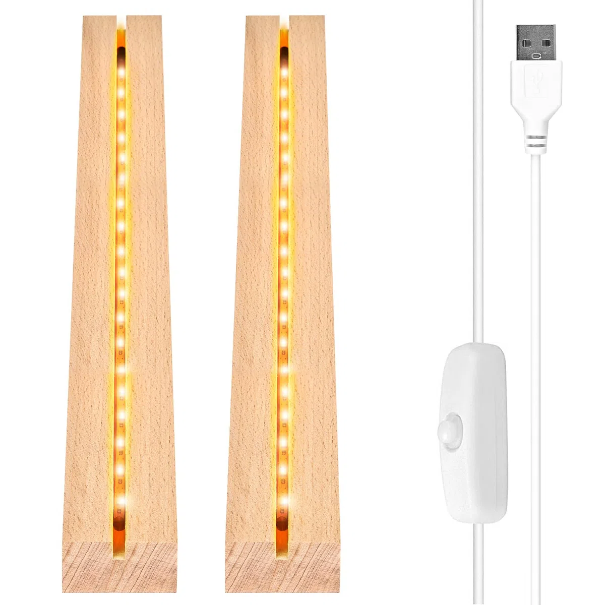 Vegena BY-YQ-TongCao - Base luminosa a LED in legno, con interruttore USB, per display da tavolo, in acrilico, lunghezza 30 cm, luce bianca calda, 2 pezzi