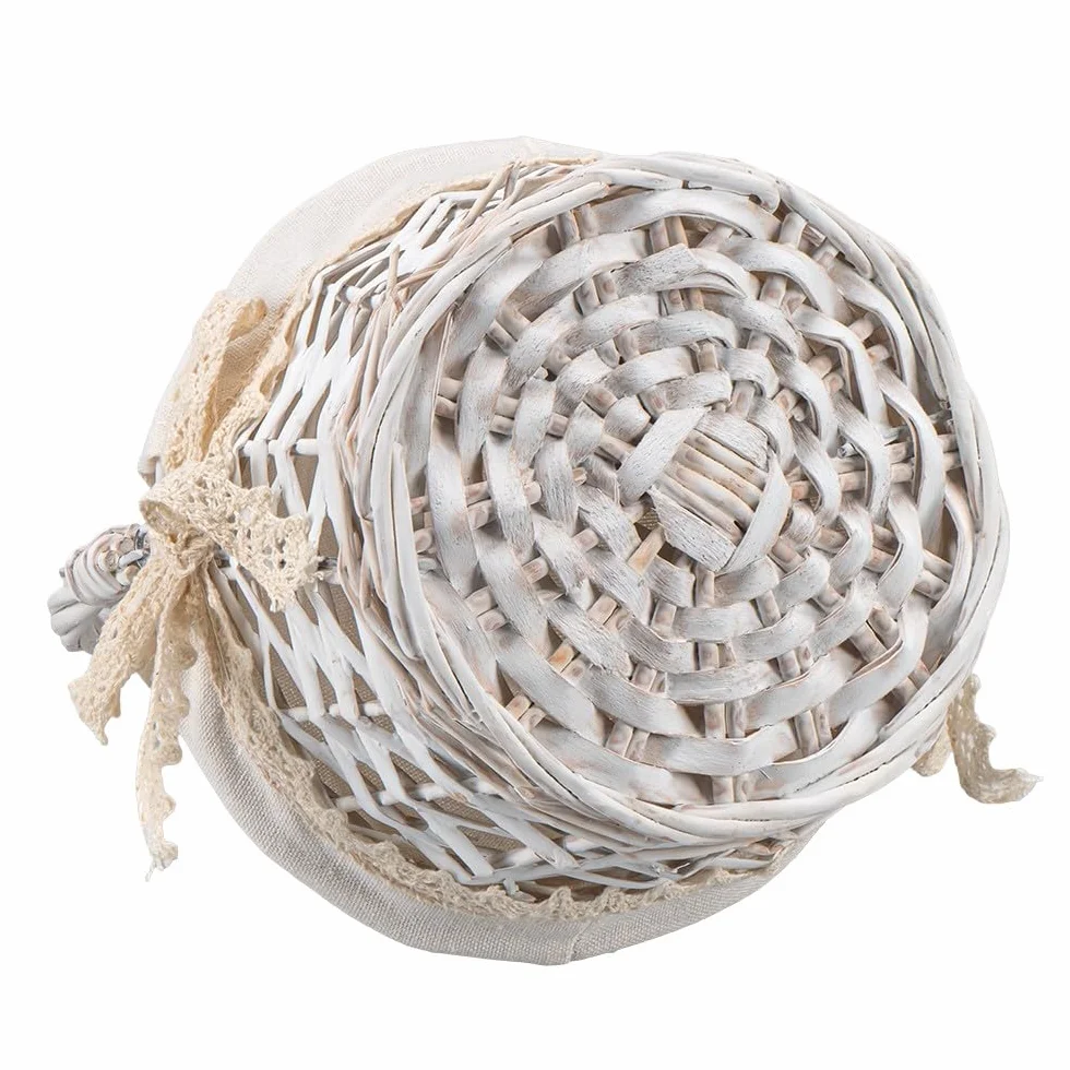 Ideen mit Herz Cesto di vimini | Cesto in legno con tessuto | Confezione regalo | Decorazione | 3 misure | Shabby Chic | Cesto di fiori (bianco)