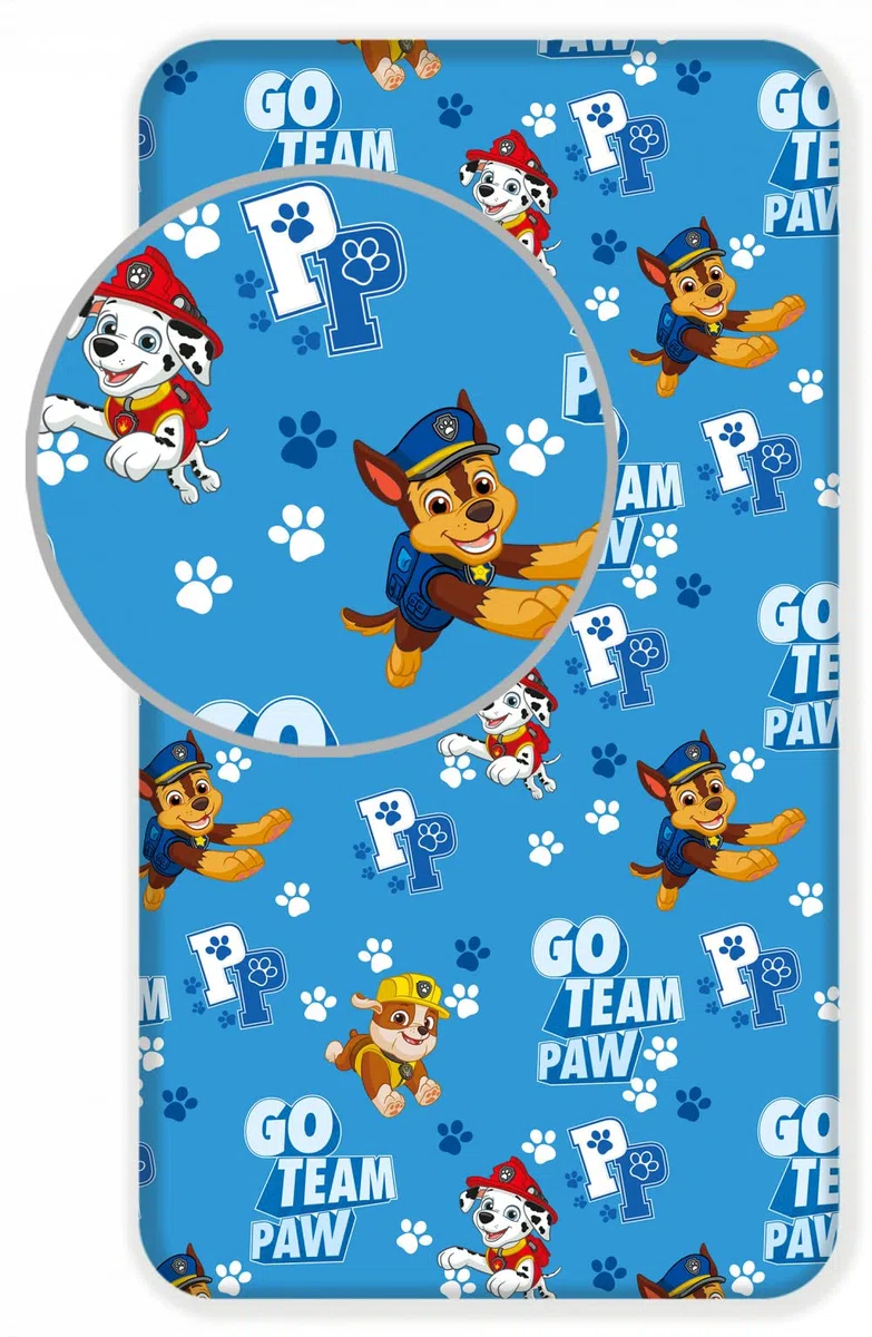 Paw Patrol Chase Marshall "Just Yelp for Help" lenzuolo con angoli 90 x 200 + 25 cm, 100% cotone