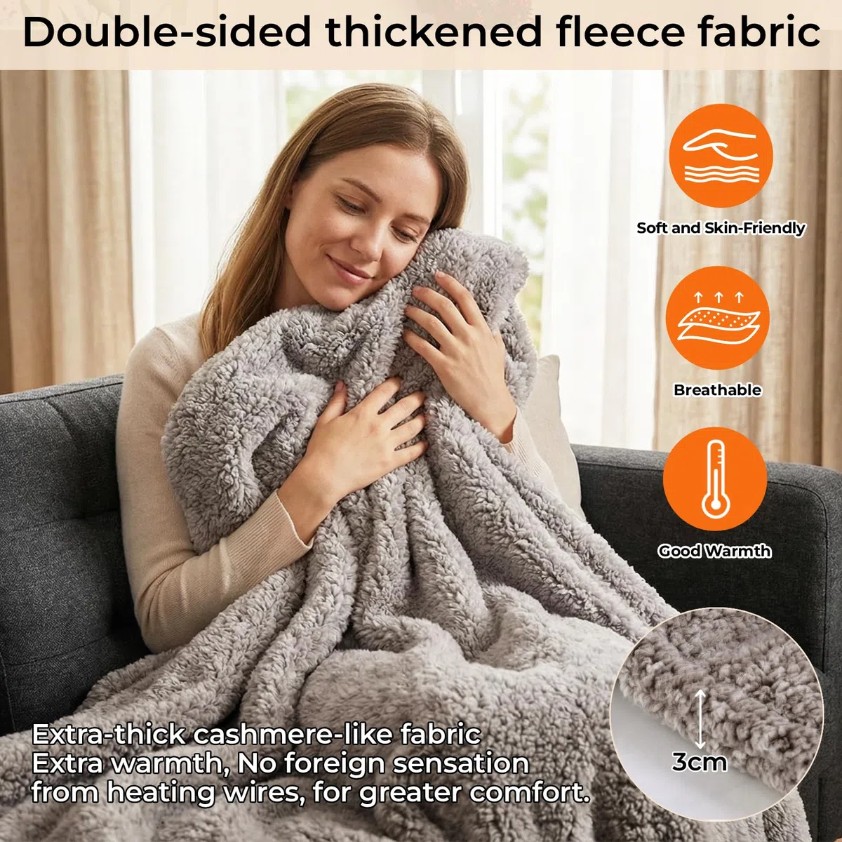 TLGREEN Coperta Elettrica 180x130cm, Morbida Pile Riscaldabile, Spegnimento Automatico, Protezione da Surriscaldamento, 9 livelli di Temperatura, Timer, Lavabile, Termocoperta (Grigio Marrone)