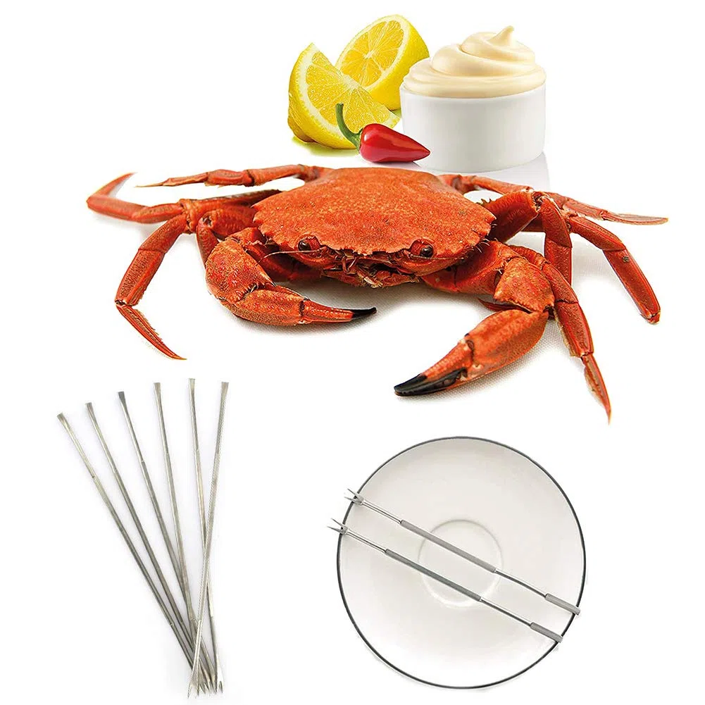 Attrezzi per Frutti di Mare Set, 12PCS Frutti di Mare Forcelle Forchetta per Aragosta o Granchio Mandorle, in Acciaio Inox