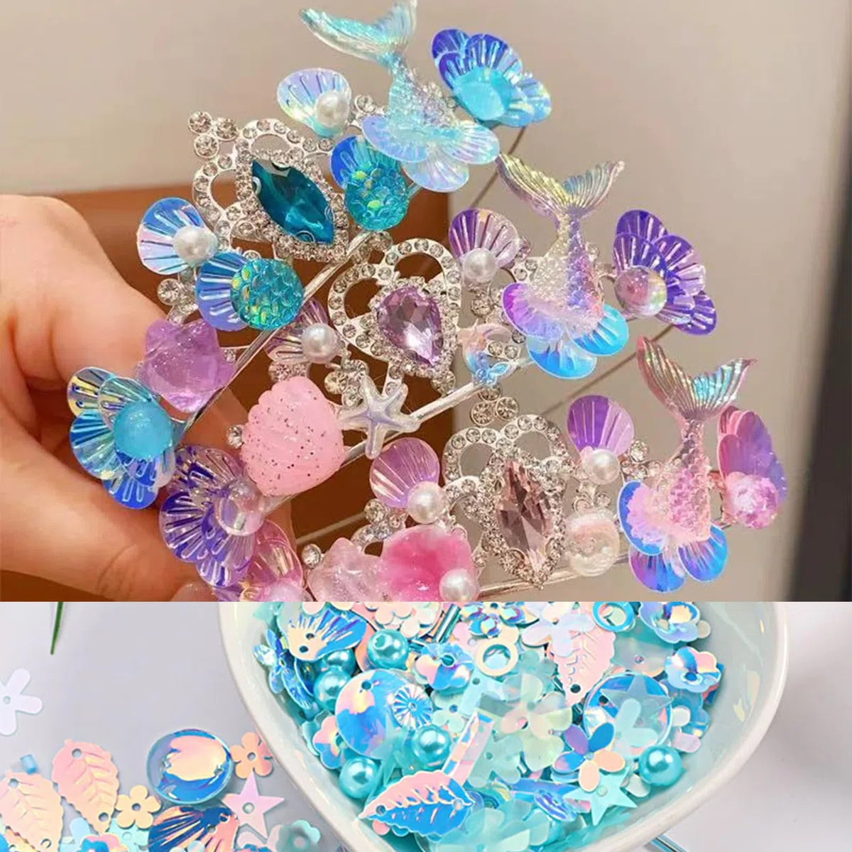 Confezione da 2 paillettes miste di forme assortite, paillettes luccicanti da ricamo, paillettes glitterate per fai da te, artigianato, cucito, blu